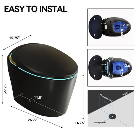 English Elm Unique Smart Toilet with Built in Bidet Auto Lid Foot Sensor and Warm Air Dryer W3133P384976