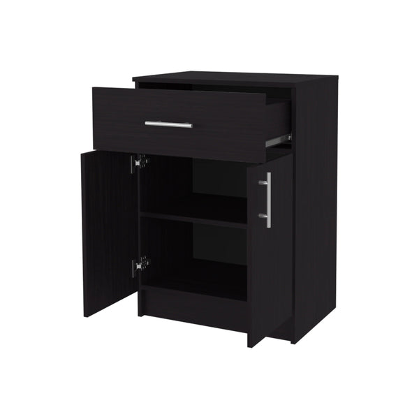 English Elm Wengue Kitchen Pantry with 3 Open Shelves and Drawer — Elegant Melamine Storage Cabinet, 33.5"H B062P290288