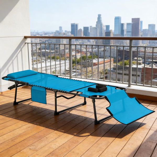 English Elm Outdoor Folding Chaise Lounges Set of Two with Bungee Mesh and Steel Frame T3971P454909