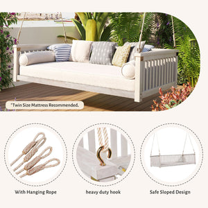 English Elm Topmax Acacia Wood Porch Swing Bed Sloped Frame Outdoor Lounger for Backyard Patio White WF319383AAK