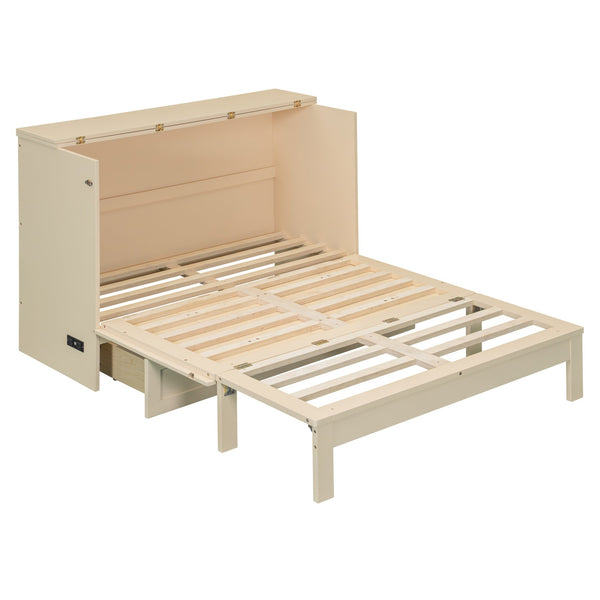 English Elm Full Size Murphy Bed Rattan Cabinet with Storage Drawers and Gold Hardware Gold N708S00009G