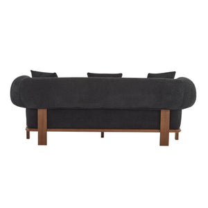 English Elm Round Arm Curved Sofa Plush Upholstered Mid-century Living Room Lounge Seating Black N771P270523H