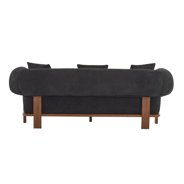 English Elm Round Arm Curved Sofa Plush Upholstered Mid-century Living Room Lounge Seating Black N771P270523H