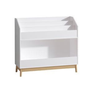 English Elm Toddler White Book Display Shelf with 3-Tier Face-Out Display and Large Bottom Bin, Modern MDF Organizer W808P350170