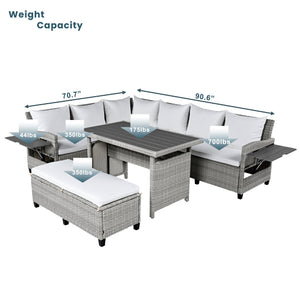 English Elm Tomax Outdoor Pe Wicker Sectional Set Seats 7 with Dining Table and Side Tables N717S100006K