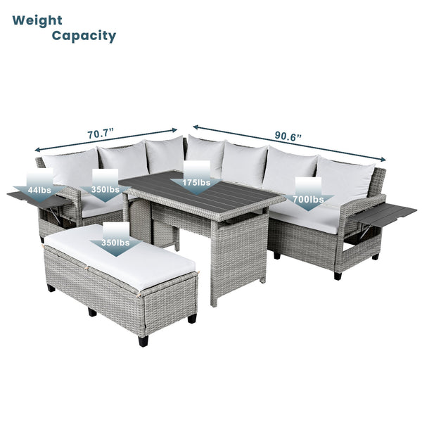 English Elm Tomax Outdoor Pe Wicker Sectional Set Seats 7 with Dining Table and Side Tables N717S100006K