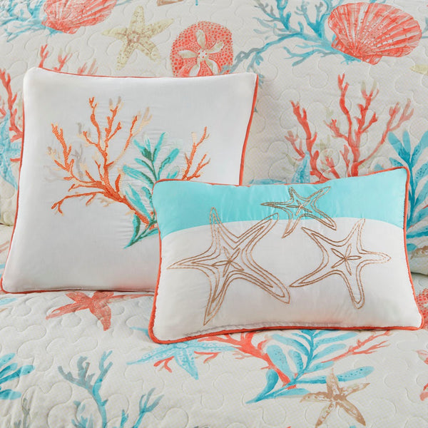 English Elm 6 Pebble Beach Cotton Sateen Quilt Set Full/Queen with Embroidered Coastal Pillows, OEKO‑TEX Certified Coral 22.83 L x 18.11 W x 11.42 H B03597450