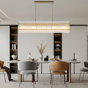 English Elm Modern Rectangular Crystal Glass Chandelier – 10-Light Gold Pendant Fixture For Dining & Living Spaces W1340P332562