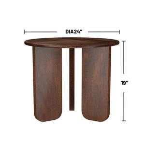 English Elm Round Solid Mango Wood End Table with Sculptural Angled Legs, Deep Brown Grain Finish, Modern Decor B016P380949