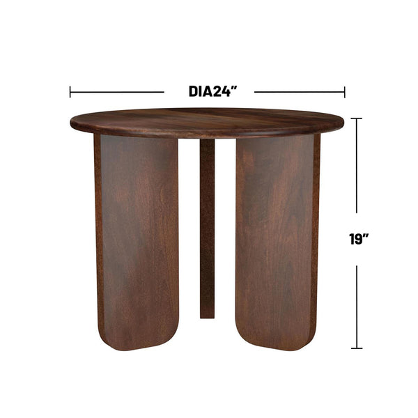 English Elm Round Solid Mango Wood End Table with Sculptural Angled Legs, Deep Brown Grain Finish, Modern Decor B016P380949
