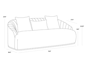 Sunpan ASTRID Sofa - Contemporary Curved Design with Durable Polo Club Stone Fabric & Antique Brass Frame 105334