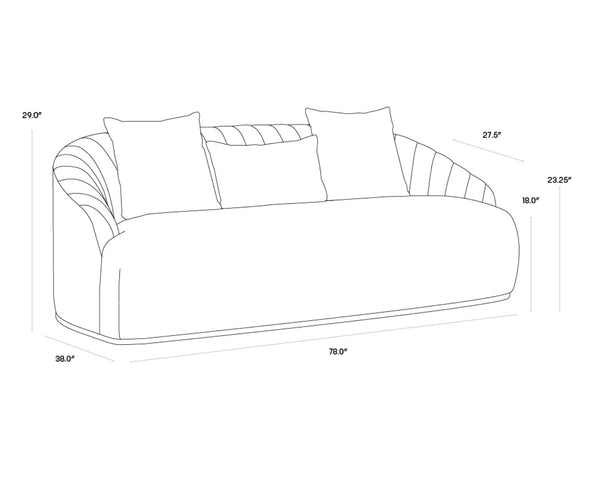Sunpan ASTRID Sofa - Contemporary Curved Design with Durable Polo Club Stone Fabric & Antique Brass Frame 105334