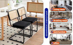 English Elm Dining Chairs Set of 4 Velvet Seat Woven Rattan Back Chrome Cantilever Frame W2105S00004