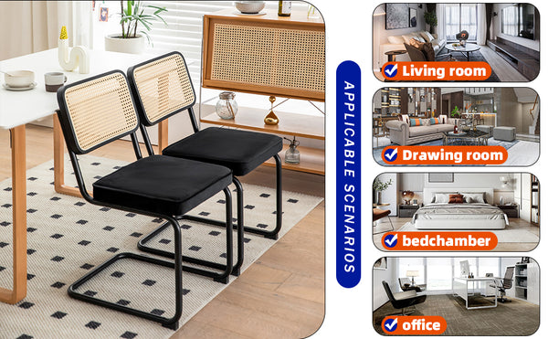 English Elm Dining Chairs Set of 4 Velvet Seat Woven Rattan Back Chrome Cantilever Frame W2105S00004