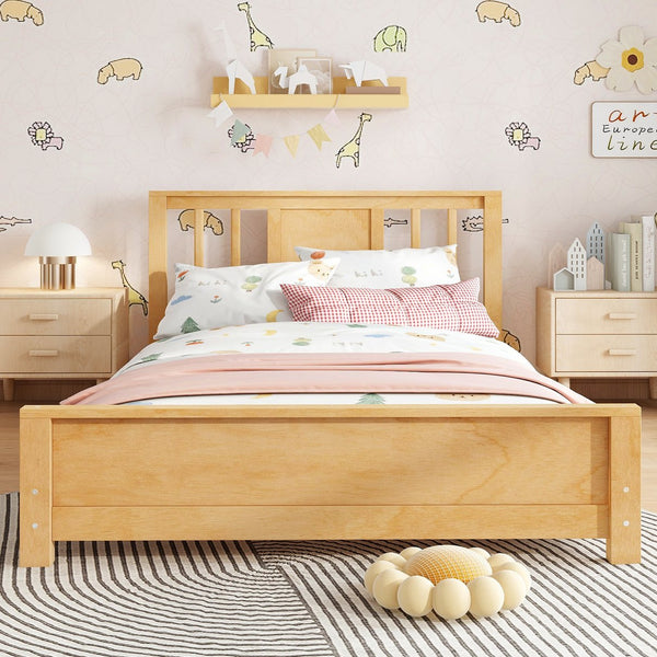 English Elm Twin Low Profile Floor Bed with Guardrails Pine Wood Frame Minimalist Bedroom Natural W1580P438799