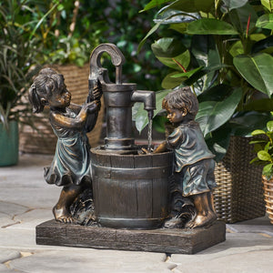 Christopher Knight Home® - Noble House - Schramling Outdoor Children At Water Pump Fountain, Dark Brown