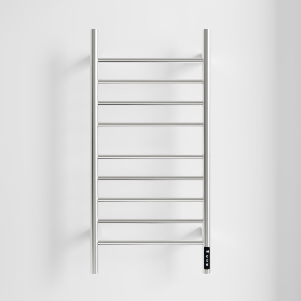 English Elm Brushed Heated Towel Rack 9-Bar Wall-Mount, 150W Carbon Fiber Warmer with Timer, IPX4 Waterproof, 110V T3177P305031