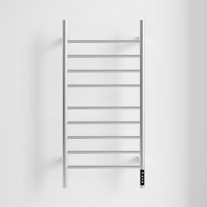 English Elm Brushed Heated Towel Rack 9-Bar Wall-Mount, 150W Carbon Fiber Warmer with Timer, IPX4 Waterproof, 110V T3177P305031