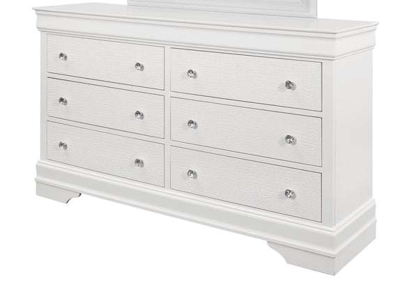 English Elm SHAKER Crocodile Textured Chest with Crystal Hardware, Solid Wood & MDF, Contemporary Tapered Legs White 61.42 L x 18.9 W x 36.22 H B201P215905