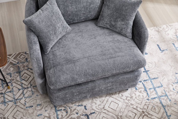 English Elm 360° 360 Swivel Oversized Chenille Armchair with Pocket Spring Seat and Three Throw Pillows Grey W1361S00053
