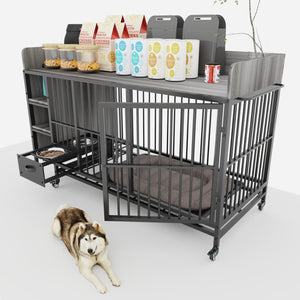 English Elm Large Iron Mdf Pet Enclosure with Storage Cabinet Rolling Casters and Steel Feeding Basins W3064P245385