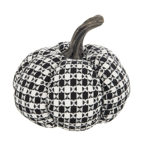 English Elm Set Of 2 Black-White Plaid Fabric Pumpkins - Cozy Rustic Décor For Fall & Halloween Displays W2078P237308-GIGA