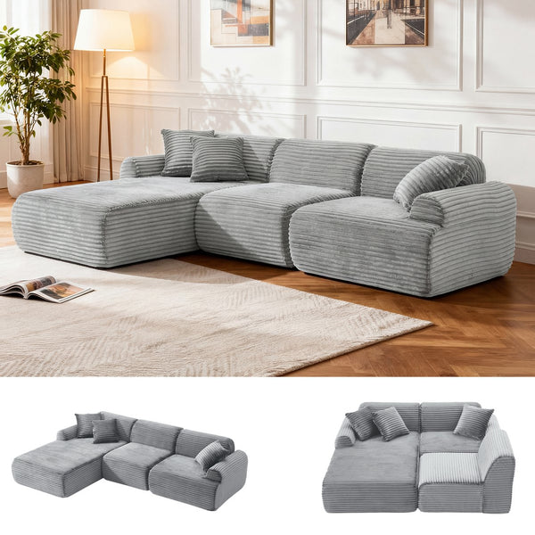 English Elm 105'' Modular Sectional with Woven Upholstery Washable Covers for Living Room W3565S00016