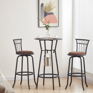 English Elm 3 Piece Counter Height Dining Set Industrial Metal Grid Chairs with Fabric Seats D665118806