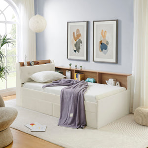 English Elm Twin Size Velvet Day Bed With Storage Drawers, Wireless Charging & Led Lights - Elegant & Functional W1413S00109-GIGA