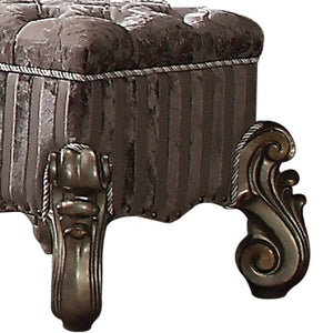 English Elm Light Purple Button-Tufted Floral Vanity Stool with Striped Base, Nailhead Trim & Antique Platinum Legs B062P209001