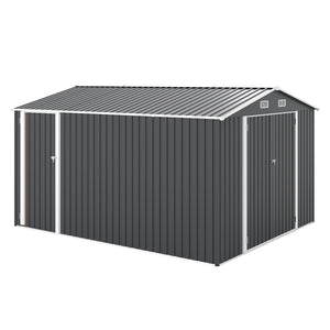English Elm Campcraft Metal Storage Shed 10x14 Ft with Lockable Doors Vented Sloped Roof Backyard W1598S00035