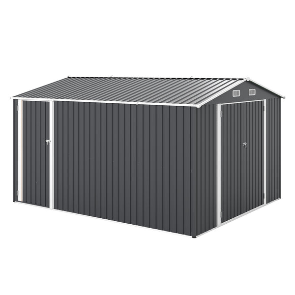 English Elm Campcraft Metal Storage Shed 10x14 Ft with Lockable Doors Vented Sloped Roof Backyard W1598S00035