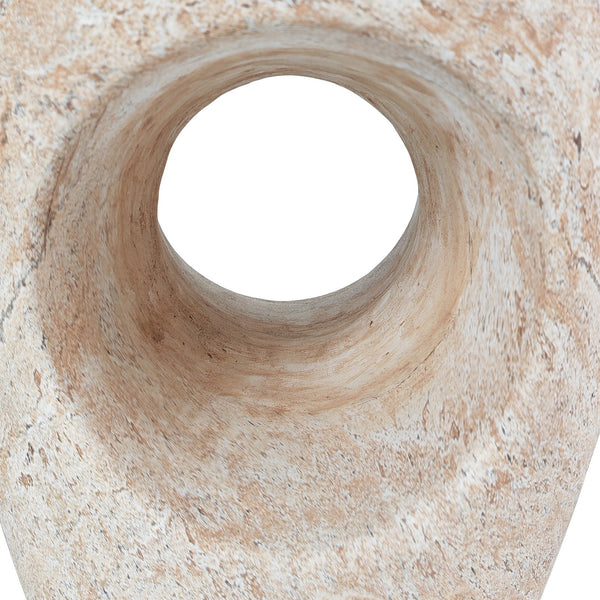 English Elm 14.5'' Sculptural Drum Side Table Magnesium Oxide Hollow Modern Indoor Outdoor Accent N767P290454T