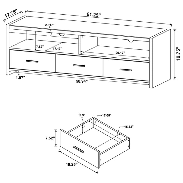 English Elm Bossert Black Oak TV Stand with 3 Drawers — Sleek Modern Engineered Wood Media Console, Spacious Storage, Durable Finish B062P331090