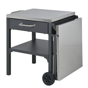 English Elm Outdoor Bbq Prep Cart Rolling Stainless Steel Grill Station with Foldable Work Surface Gray N719P407403E