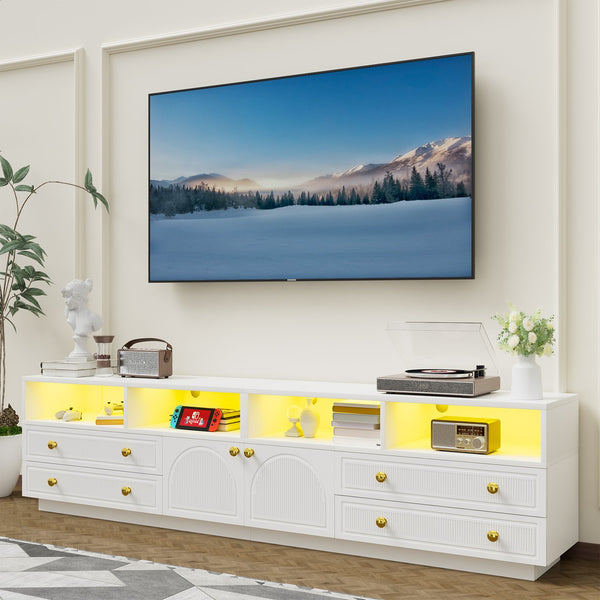 English Elm Tv Stand with Rgb Led Lighting High Gloss Entertainment Center for Large Living Rooms White T3773P416494