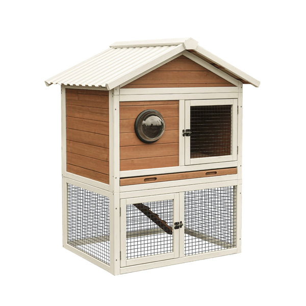 English Elm Premium Fir Wood Two Story Rabbit Hutch Weatherproof Outdoor Habitat with Run W1431P496484