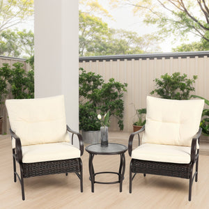 English Elm 3 Pieces Patio Set - Modern Rattan Wicker Furniture With Cushions For Cozy Outdoor Conversations W640P256777