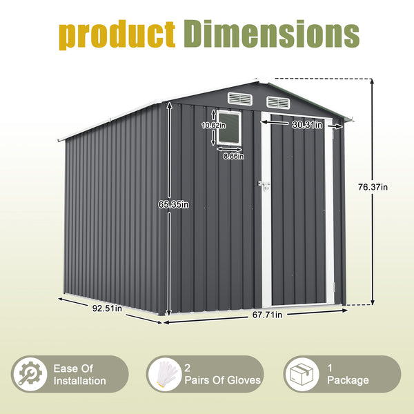 English Elm 6x8ft Outdoor Steel Storage Shed Lockable Vented Galvanized Metal Garden Backyard Tool Unit Dark Gray W1598P361333