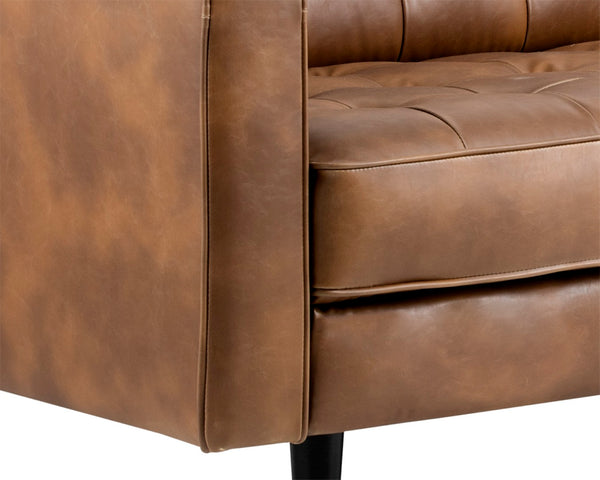 Sunpan DONNIE Sofa - Vintage Tobacco Tan Faux Leather, Mid-Century Modern Design with Cushions & Tufting 102507V
