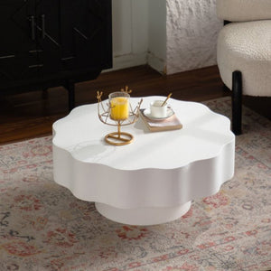 English Elm Scalloped Wave Edge Coffee Table Sculptural Low Profile Modern Living Room Accent Cream White W3081P389058