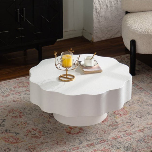 English Elm Scalloped Wave Edge Coffee Table Sculptural Low Profile Modern Living Room Accent Cream White W3081P389058