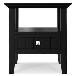 English Elm Acadian Solid Pine End Table with Drawer and Shelf Black Finish Farmhouse Accent B136P419892