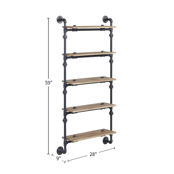 English Elm 5 Pipe Wall Shelf - 5-Tier Oak Shelves with Sandy Black Metal Tubes, Farmhouse Industrial Storage Display B016P324164