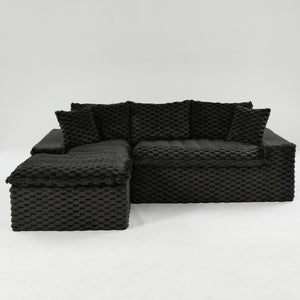 English Elm Black Turtle Velvet Convertible Sofa: Plush Reclining Lounger With Modular Design For Ultimate Comfort W3371S00033