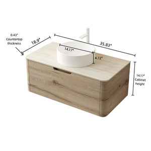 English Elm Xai 36" Modern Bathroom Vanity Set With White Round Sink & Roma Travertine Top, Pre-Assembled Elegance W2615S00271-GIGA