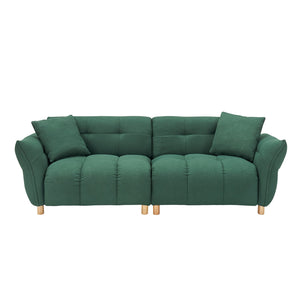 English Elm 93.70 Plush Teddy Sofa with Solid Wood Legs, 3-Seater Comfortable Sponge Cushions & Two Pillows Green W3356S00027