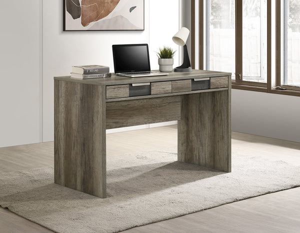 English Elm 1pc Modern Rustic Desk with Dual Drawers, Spacious 47.9"W Workstation, Textured Finish & Metal Handles Brown,Gray 25.7 L x 51.1 W x 10.8 H B011P378477