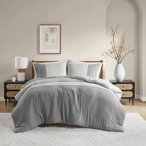 JLA Home Comfort Spaces - Soft Washed Color Block Comforter Set with Silky Pre-Washed Feel, Oeko-Tex Certified Midweight Warmth Grey AM10-0181