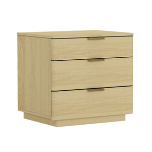 English Elm Payton 26" Nightstand Natural Oak with 3 Drawers, Rounded Corners, Metal Glam Handles, Pedestal Base B365P398195